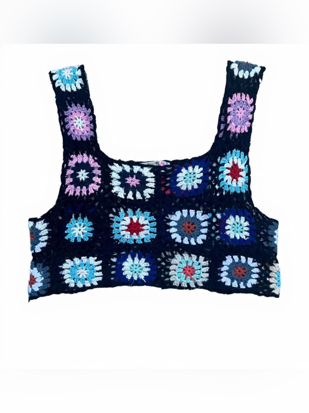 India Boutique Crochet Granny Square Tank Top Boho Festival Crop Top - Picture 2 of 4